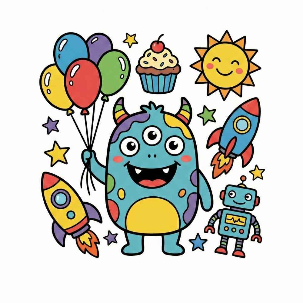 Ein kosmisches Abenteuer voller Farben: Das magische Monster-Party Fake Tattoo 1 Ein kosmisches Abenteuer voller Farben: Das magische Monster-Party Fake Tattoo