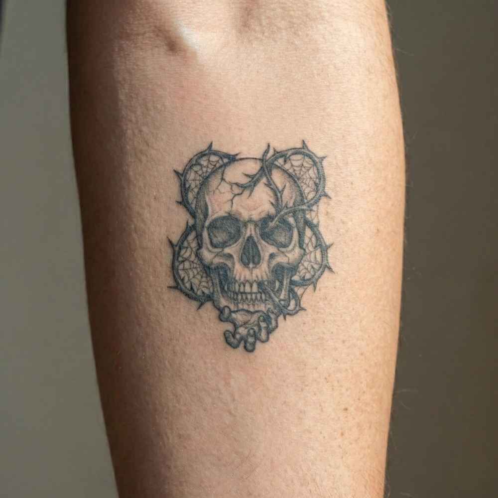 Morbide Eleganz: Dornen-Schädel & Spinnennetz Fake Tattoo 2 Morbide Eleganz: Dornen-Schädel & Spinnennetz Fake Tattoo – Bild 2