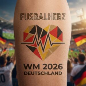 Fußballherz WM 2026 Klebetattoo auf der Haut