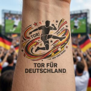 Tor für Deutschland WM 2026 Klebetattoo auf dem Handgelenk im Stadion