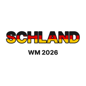 SCHLAND – WM 2026 Fan Fake Tattoo | Schwarz-Rot-Gold Schriftzug – Schwarz-Rot-Gold Schriftzug auf weißem Grund