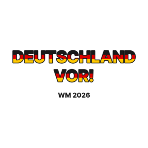 Deutschland vor! – WM 2026 Fan Fake Tattoo | Schwarz-Rot-Gold – Schwarz-Rot-Gold Schriftzug auf weißem Grund