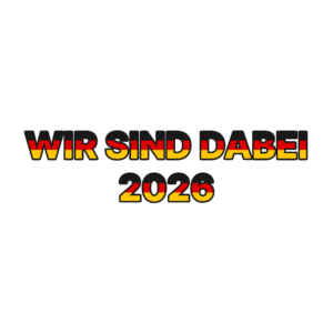 Wir sind dabei 2026 – WM Fan Fake Tattoo | Schwarz-Rot-Gold – Schwarz-Rot-Gold Schriftzug auf weißem Grund