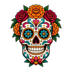 Bunter Catrina-Totenkopf Halloween Fake Tattoo