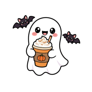 Kawaii-Geist mit Pumpkin Spice Latte Halloween Fake Tattoo