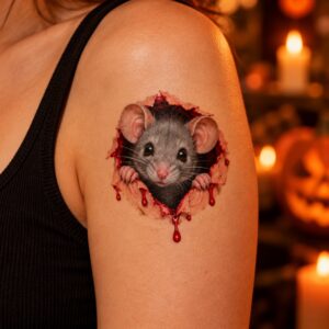 Maus im Hautloch Halloween Fake Tattoo auf der Haut