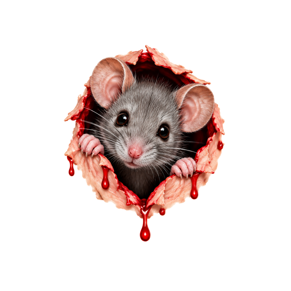 Maus im Hautloch – Witziges 3D Halloween Fake Tattoo 1 Maus im Hautloch Halloween Fake Tattoo