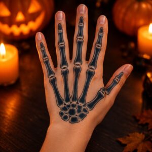 Röntgen-Hand Halloween Fake Tattoo auf der Haut