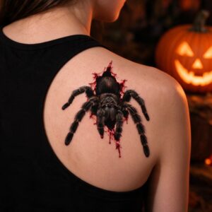 Spinne aus der Haut Halloween Fake Tattoo auf der Haut