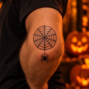 Spinnennetz mit Spinne Halloween Fake Tattoo auf der Haut