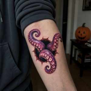 Tentakel aus der Haut Halloween Fake Tattoo auf der Haut