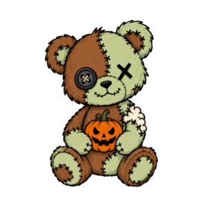 Zombie-Teddy mit Kürbis Halloween Fake Tattoo