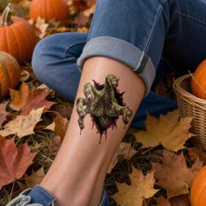 Zombiehand Halloween Fake Tattoo auf der Haut